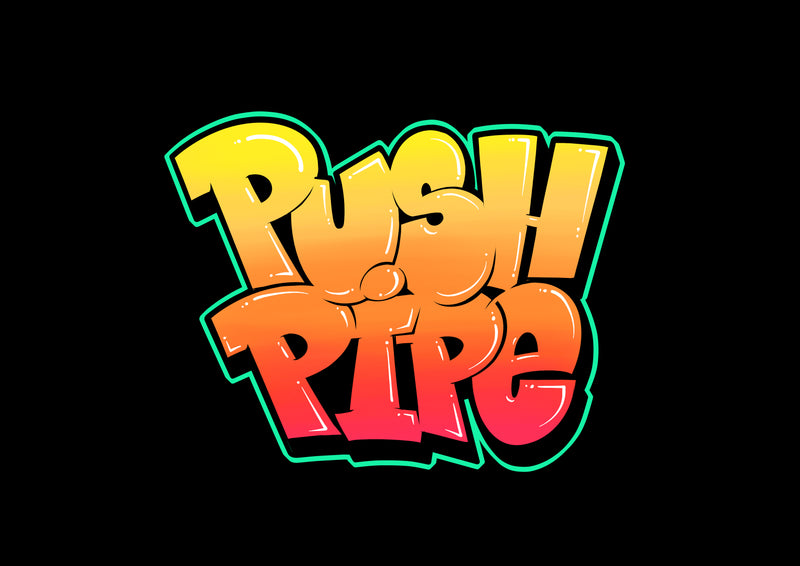 A picture with "Push Pipe" text which is in a orange-red color on a black background